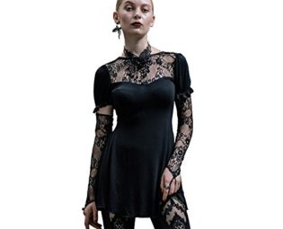 Devil Fashion Gothic Steampunk?Women's Sexy Lace T-shirt Mini Dress with Necklace and Long Sleeves Round Neck Slim Skirt,M steampunk buy now online