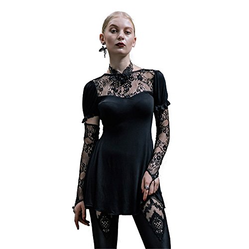 Devil Fashion Gothic Steampunk?Women's Sexy Lace T-shirt Mini Dress with Necklace and Long Sleeves Round Neck Slim Skirt,M steampunk buy now online