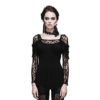 Devil Fashion Gothic Steampunk Women's Flocking Lace V-neck Long Sleeves Blouse Top T-shirt Cotton?Sexy Slim Fitting?Perspective T-shirt,3XL steampunk buy now online