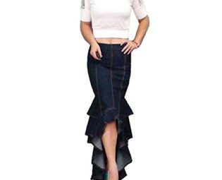 Zicac Womens Denim Skirts Ruffle Fish Tail Maxi Skirt A Line Skirt Pleated Knee Length Skirt Midi Dress (Blue) UK12 steampunk buy now online