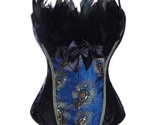 Kiwi-Rata Womens Sexy Noble Peocack Feather Corset and Basque Splendid Burlesque Club Style Costumes Overbust Bustier Top S-2X steampunk buy now online