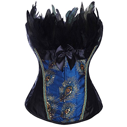 Kiwi-Rata Womens Sexy Noble Peocack Feather Corset and Basque Splendid Burlesque Club Style Costumes Overbust Bustier Top S-2X steampunk buy now online