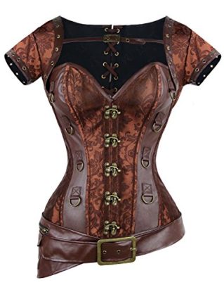 Charmian Women's Spiral Steel Boned Goth Retro Overbust Steampunk Bustier Corset Brown Medium steampunk buy now online