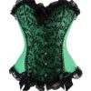 Kiwi-Rata Women's Brocade Satin Gothic boned Lace up Corset G-string Green,4XL steampunk buy now online
