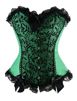 Kiwi-Rata Women's Brocade Satin Gothic boned Lace up Corset G-string Green,4XL steampunk buy now online