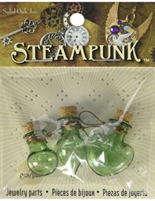 Solid Oak Steampunk Glass Accents Fancy green Bottles, Acrylic, Multicoloured, 3-Piece steampunk buy now online