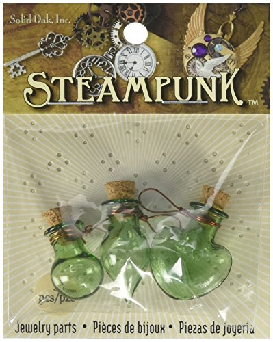 Solid Oak Steampunk Glass Accents Fancy green Bottles, Acrylic, Multicoloured, 3-Piece steampunk buy now online