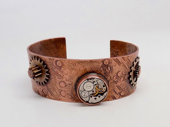 Mixed metal jewelry cuff bracelet.Steampunk jewelry cuff bracelet.Steampunk bracelet by slotzkin steampunk buy now online