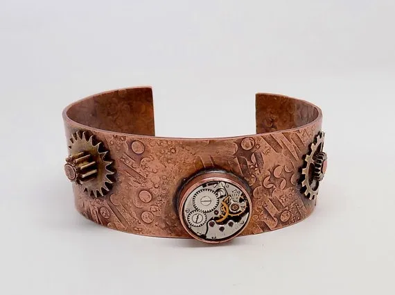 Mixed metal jewelry cuff bracelet.Steampunk jewelry cuff bracelet.Steampunk bracelet by slotzkin steampunk buy now online