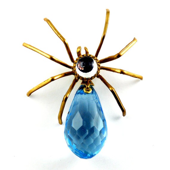 Victorian Steampunk SPIDER Pin ~ Tack Pin, Tie Tac, ArachneMachina, Faceted Blue Drop, Mirror Cabochon #Pin0098 by Robin Taylor Delargy by FANTASTICALITYbyRTD steampunk buy now online