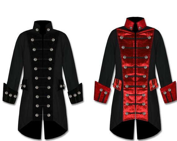 Mens BLACK/RED Velvet Trim Steampunk Vampire Goth Jacket Pirate Coat Handmade by OrientalhandiCraft steampunk buy now online