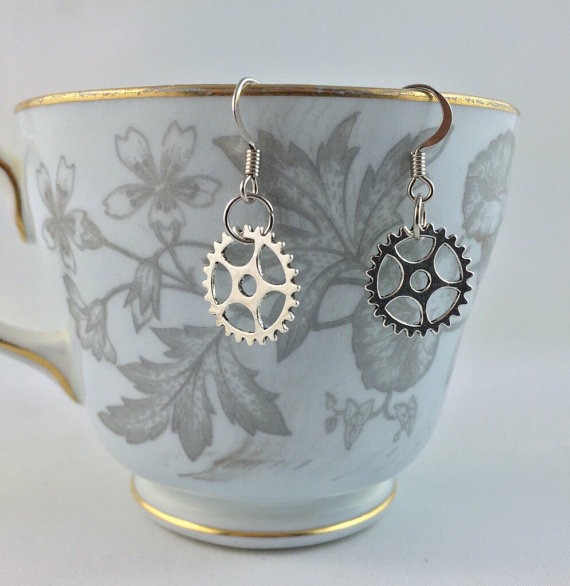 Gear Wheel Earrings - Gear Cog Charm Earrings - Steampunk Gear Wheel Earrings - Mechanical Jewelry by BeadCharmJewelry steampunk buy now online