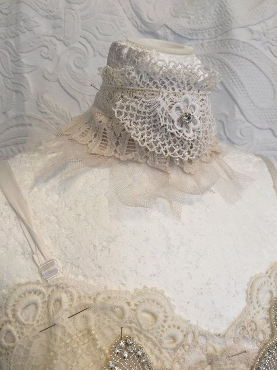 Wedding assesories, unique wedding ragged cotton , lace , choker with pearls,handmade, one of a kind, unique, bridal choker by RAWRAGSbyPK steampunk buy now online
