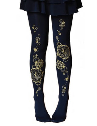 Steampunk Custom Printed Clock Gears Tattoo Tights! Vintage Spandex Footed Seamless Leggings Opaque Steam Punk Black & Gold Astrological by VictorianFoundry steampunk buy now online