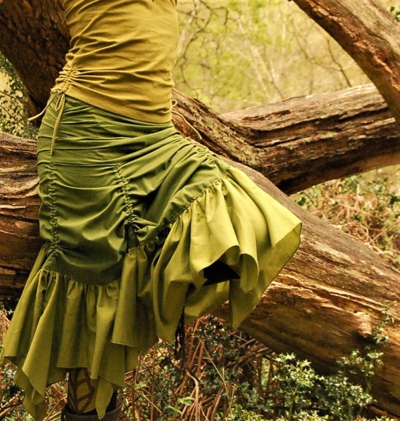 Steampunk skirts, Fairy clothing, Green Gypsy skirt, Funky clothes for her, Festival fashion for women, Bustle wear, Goa style, Hippie chic by DeviClothing steampunk buy now online