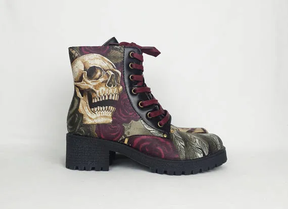 Skull boots, custom shoes, steampunk shoes, steampunk boots, gothic shoes, women shoes, custom skull shoes, alternative, goth style, vintage by RockYourSole steampunk buy now online
