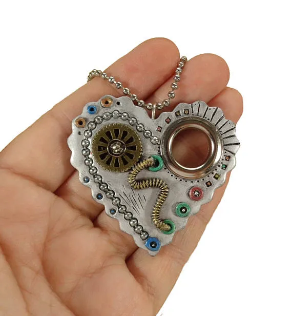 Steampunk Pendant, Polymer Clay Heart, Steampunk Necklace, Love Necklace, Steampunk Jewelry, Love Jewelry, Clay Heart, Victorian Steampunk by GizPins steampunk buy now online