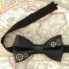 Leather steampunk pre-tied bow-tie, black bow tie for man, edgy groom, unique industrial style handmade gift by LiziRose steampunk buy now online
