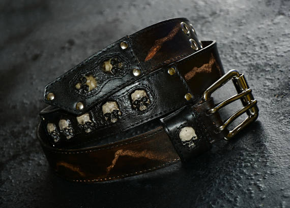 Gift men Skull Leather belt Biker jewelry Brown belt Custom belt Leather belt men Custom leather belt Personalized leather belt Skull belt by FamilySkiners steampunk buy now online