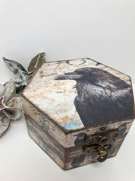 Raven Nevermore box,Decorative box,wooden box,trinket box,gothic gift,handmade box, industrial theme, cosplayer gift, ladies trinket box by ST3jewellery steampunk buy now online