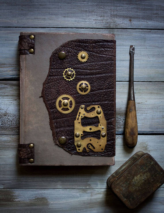 Steampunk Leather Journal Handmade Brown Leather Journal Travel Journal Notebook Diary by MananaBooks steampunk buy now online