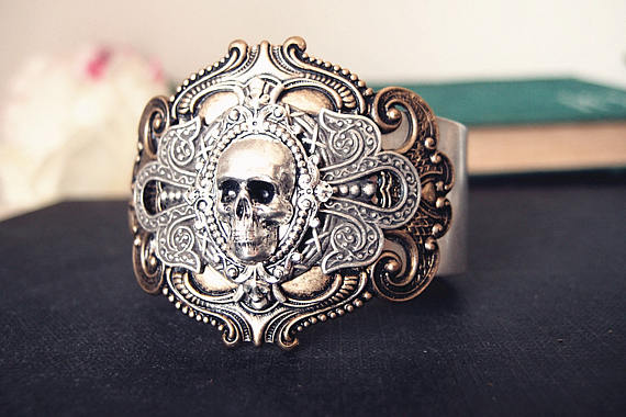 Gareth No.2-- Man/unisex gothic skull sturdy brass cuff/bangle by UpBrass steampunk buy now online