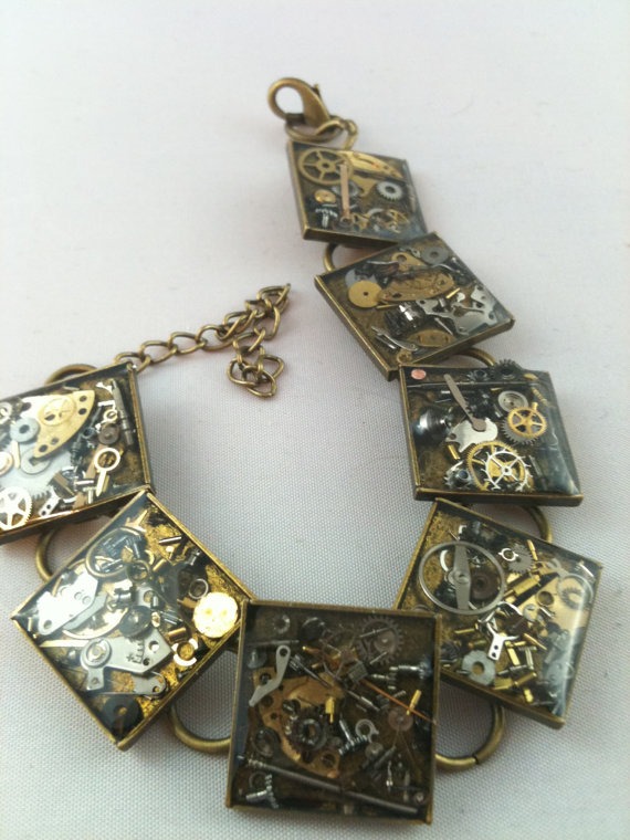 Antiqued Brass Watch Part Clockwork Clutter Steampunk Bracelet by DreaminSteam steampunk buy now online