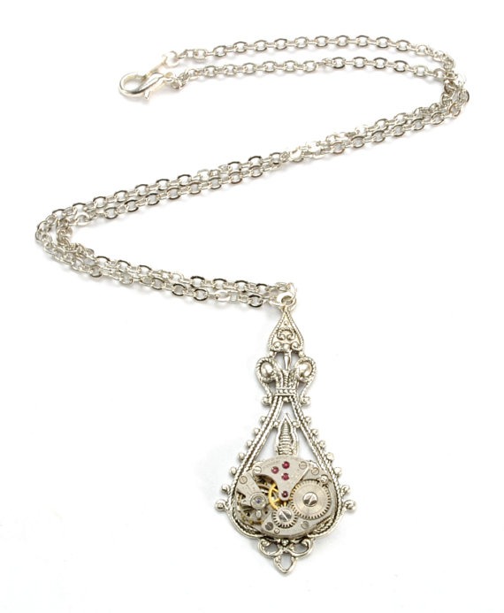 Steampunk Necklace Steampunk Vintage Watch Necklace Antique Silver ...