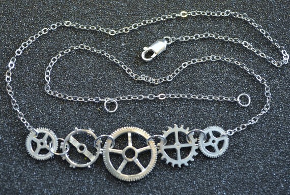 Sterling 5 Gear Necklace by AngelwearCreations steampunk buy now online
