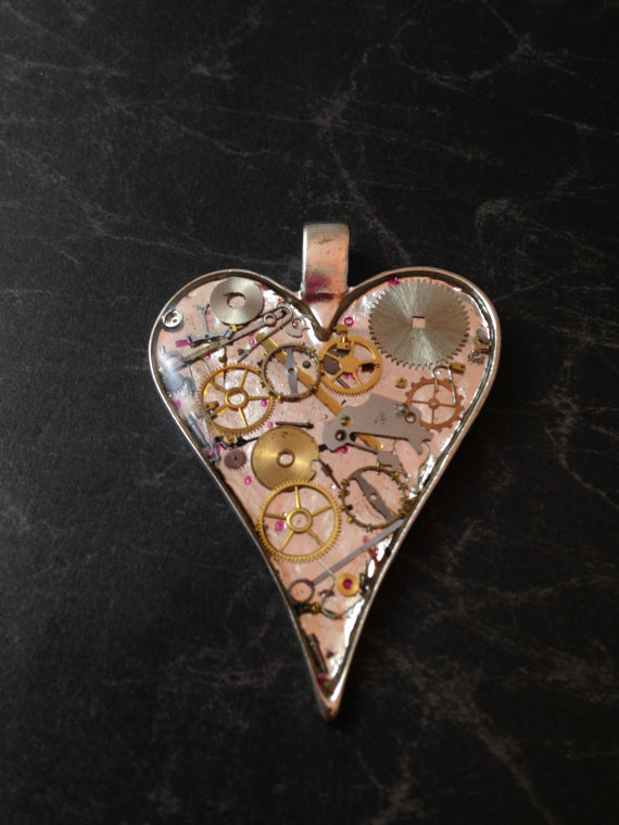 Large Shiny Clockwork Clutter Heart Necklace by DreaminSteam steampunk buy now online