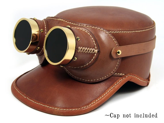 STEAMPUNK GOGGLES tan leather polished brass AVIATOR by MannAndCo steampunk buy now online