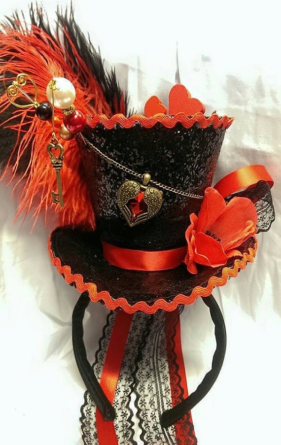 Queen of Hearts Alice in Wonderland Valentines Mini Top Hat Mad Hatter Tea Party Halloween Wedding Ascot Steampunk Cosplay by Mad4Hats steampunk buy now online