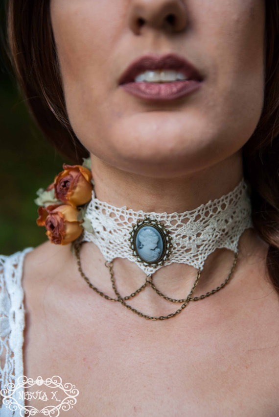 White Victorian Choker by NebulaXcrafts steampunk buy now online
