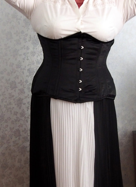 Real double row steel boned underbust corset from satin. Real waist training corset for tight lacing. Plus size, underwear, wedding corset by Corsettery steampunk buy now online
