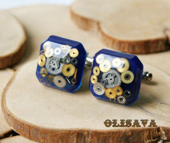 Steampunk Cufflinks , Square Resin Cabochons , Resin Jewelry , watch parts cufflinks , watch parts Square Resin Steampunk cufflinks by Olisava steampunk buy now online