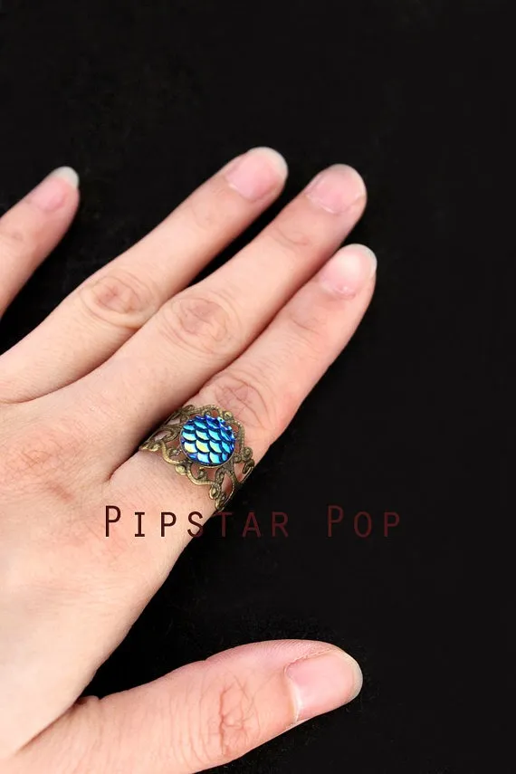 Blue Dragon Scale Rings (Adjustable ring, 2 colors) fantasy dragon ring, filigree Steampunk ring,mother dragon cosplay,dragon larp by PipStarPop steampunk buy now online