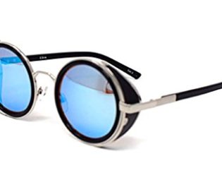 Ultra Steampunk Sunglasses Silver with Blue Lenses 50s Round Glasses with UV400 Protection Available in Gold Silver Brown Blue Mirrored Leopard Print Purple and Tea Copper Cyber Goggles Rave Goth Vintage steampunk buy now online