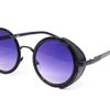 Ultra Black frame with Purple Lenses Steampunk Sunglasses 50s Round Glasses with UV400 Protection Available in Gold Silver Brown Blue Mirrored Leopard Print and Tea Copper Cyber Goggles Rave Goth Vintage steampunk buy now online