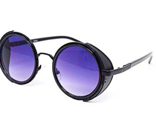 Ultra Black frame with Purple Lenses Steampunk Sunglasses 50s Round Glasses with UV400 Protection Available in Gold Silver Brown Blue Mirrored Leopard Print and Tea Copper Cyber Goggles Rave Goth Vintage steampunk buy now online