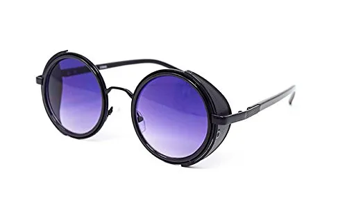 Ultra Black frame with Purple Lenses Steampunk Sunglasses 50s Round Glasses with UV400 Protection Available in Gold Silver Brown Blue Mirrored Leopard Print and Tea Copper Cyber Goggles Rave Goth Vintage steampunk buy now online