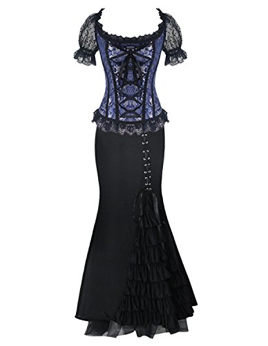 Burvogue Women's Gothic Steampunk Corset Dress Costume (X-Large, P-20044-BLUE) steampunk buy now online