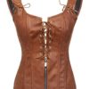 BSLINGERIE® Womens Black Faux Leather Straps Boned Corset with Zipper (UK 16-18 (XXL), Brown) steampunk buy now online