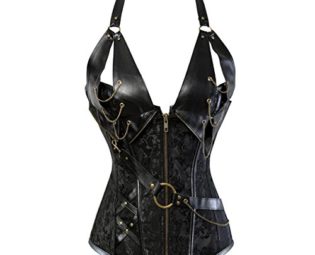 8105 Women's Waist Trainer Corset Steel Boned Steampunk Halter Gather Leather Shaper 3X-Large Black steampunk buy now online