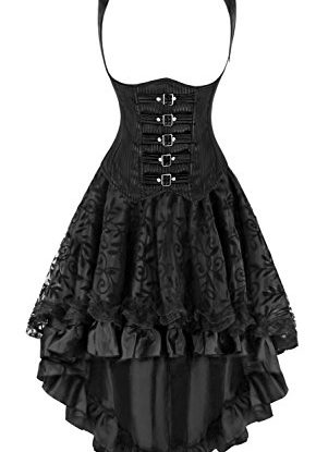 Kimring Women's 2 Pcs Steampunk Gothic Underbust Corset with Lace Dancing Skirt Set Black XX-Large steampunk buy now online