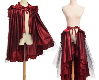 BLESSUME Women's Vintage Gothic Steampunk Lace Chiffon Brocade Skirts Cape Flounce Bustle Red, One size steampunk buy now online