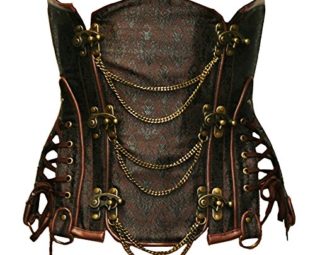 BSLINGERIE® Gothic Punk Steel Boned Faux Leather Underbust Waist Cincher Corset (M- UK 10-12, Classic Brown) steampunk buy now online