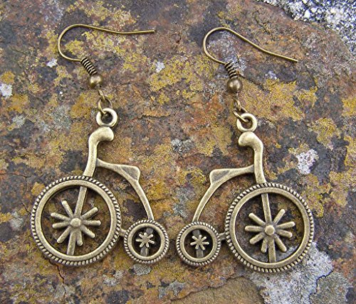 Penny Farthing Steampunk Earrings Bronze Colour on Hooks 3cm drop steampunk buy now online