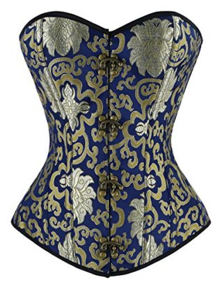 Charmian Women's Steampunk Vintage Spiral Steel Boned Embroided Pattern Boby Shaper Overbust Corset Top Gold/Blue XX-Large steampunk buy now online