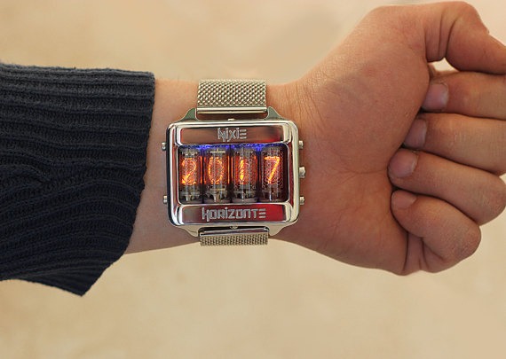 Nixie tube watch clock wrist watch self made, accelerometer activate, docking station by NixieHorizonte steampunk buy now online