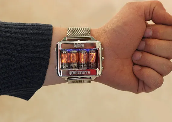 Nixie tube watch clock wrist watch self made, accelerometer activate, docking station by NixieHorizonte steampunk buy now online